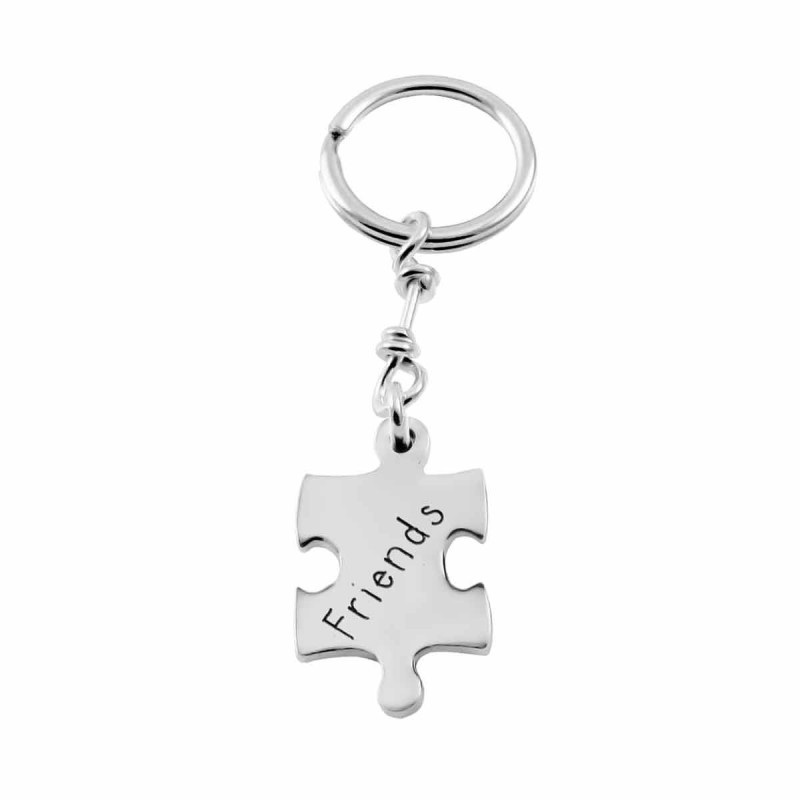 Personalized puzzle keychain in silver