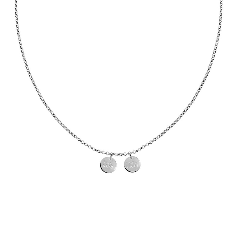 Names Necklace with two Medals in Silver