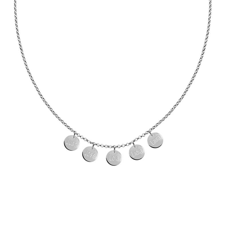 Name necklace with five medals in Silver