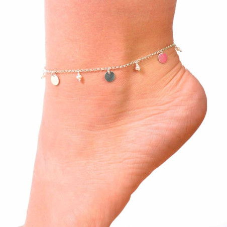 Summer anklet with pearls and medals hanging