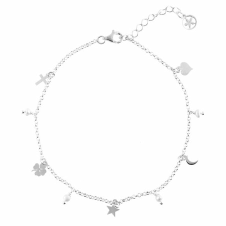 Clover, cross, star, moon and heart anklet