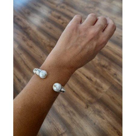 pulsera plata torques con dos perlas