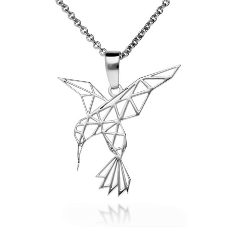 Origami hummingbird pendant in sterling silver