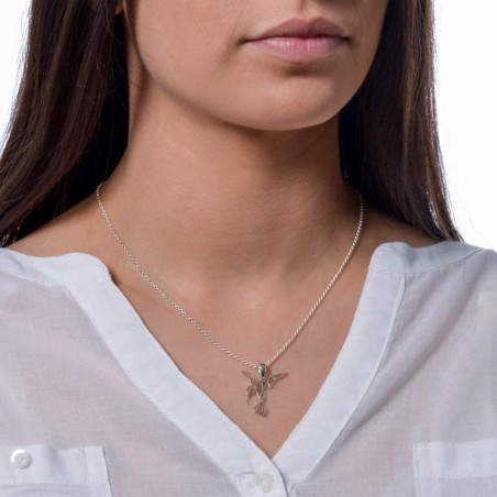 Origami pendant in the shape of a hummingbird in silver
