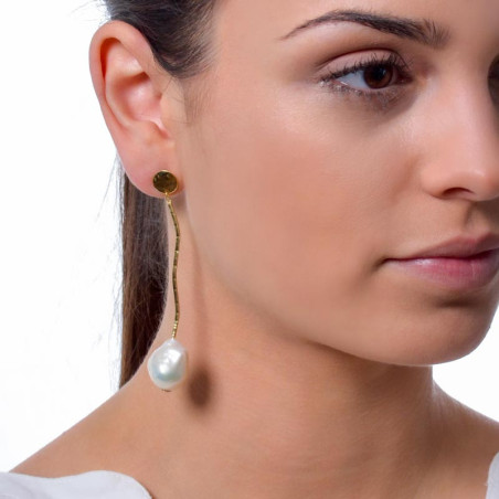 Long Bali earrings with baroque pearl