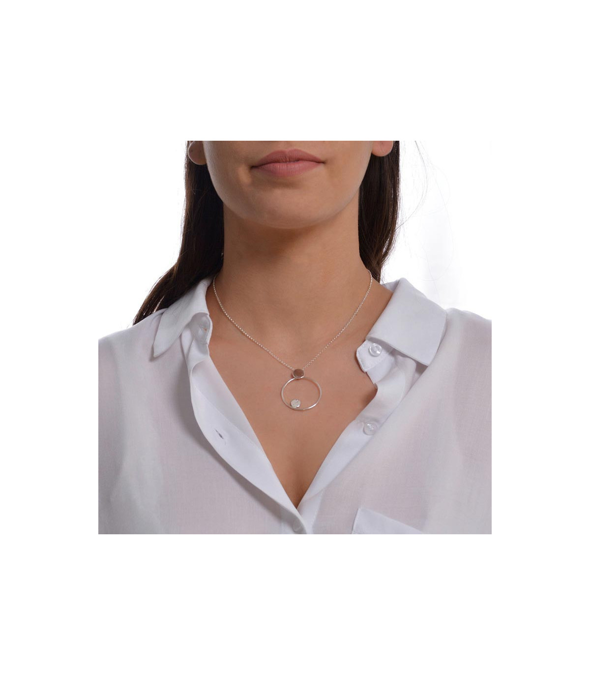 Silver hoop and circles necklace. Orbital collection chokers