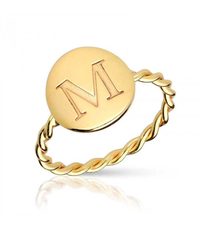 Medal ring with personalized initial M