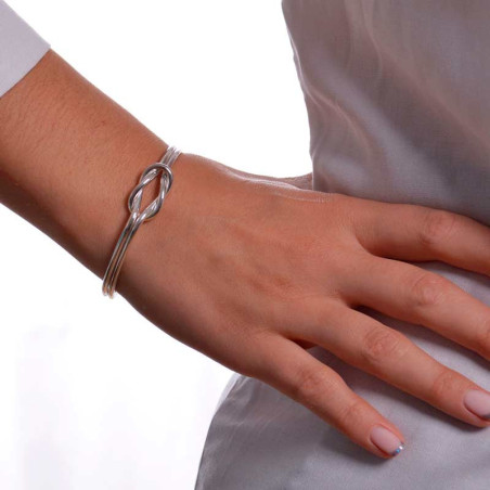 Unisex square double knot bracelet in silver