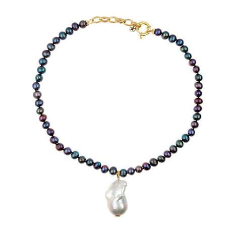 Collar perla Tahití montada en plata de primera ley chapada en oro