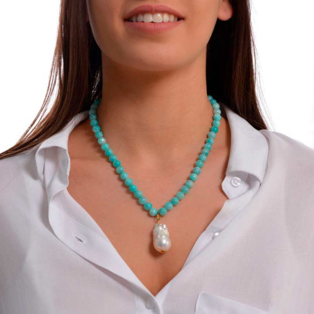 collar mujer amazonita con colgante perla