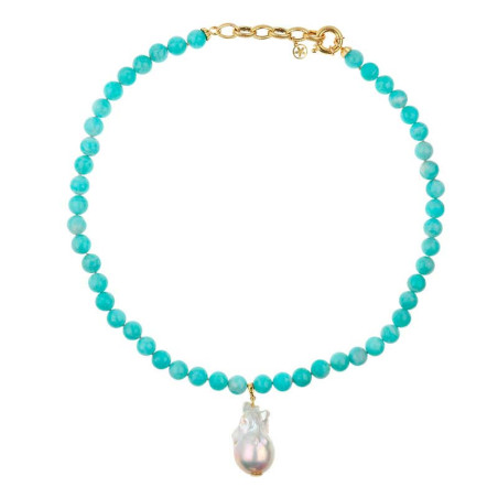 Amazonite necklace with baroque pearl pendant