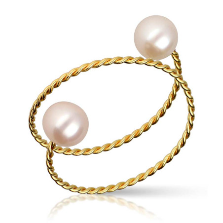 Anillo dorado espiral con perlas