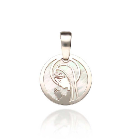 Praying Virgin pendant in mother-of-pearl silver
