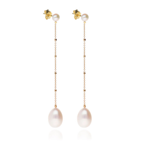 Pendientes fiesta largos en oro con perlas