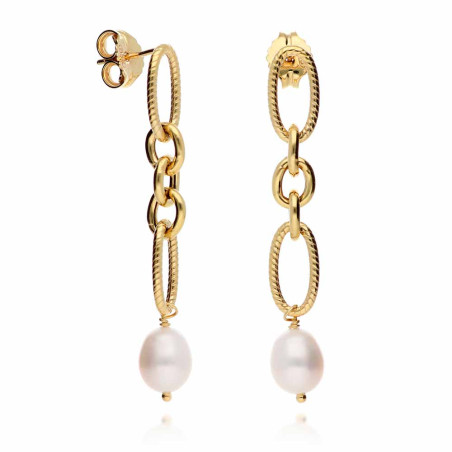 Long earrings with chain and pearl