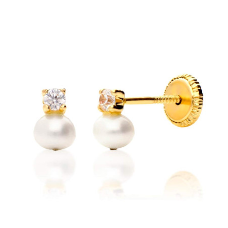 1.5mm Zirconia Pearl Earrings Gold