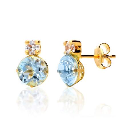 Aquamarine earrings with zircon in gold
