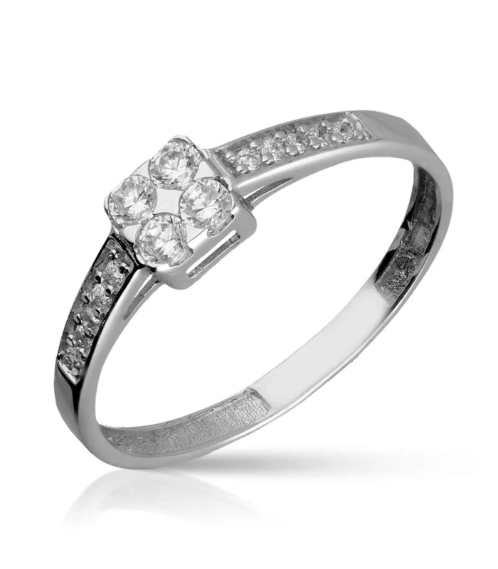 Square solitaire ring with diamonds and white gold