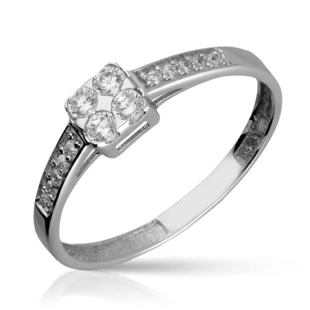 Anillo solitario cuadrado con diamantes  y oro blanco