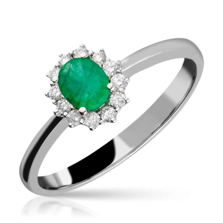 Anillo esmeralda y diamantes en oro blanco