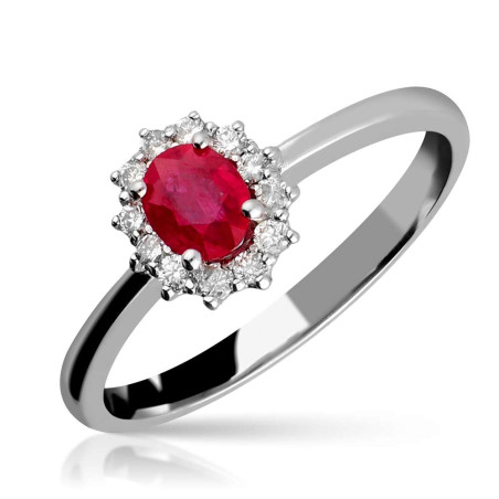 Anillo rubí y diamantes en oro blanco