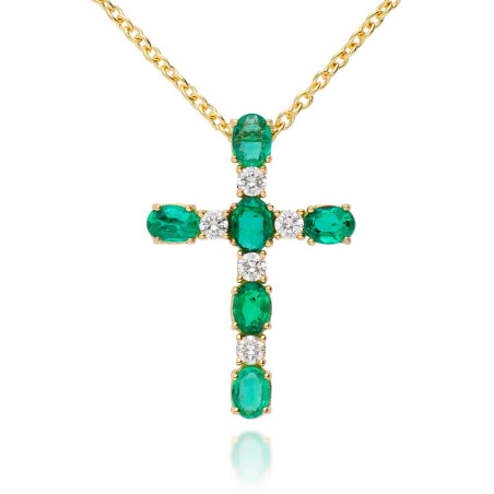 Collar cruz esmeralda y diamantes