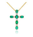 Emerald Gold and Diamond Cross Necklace