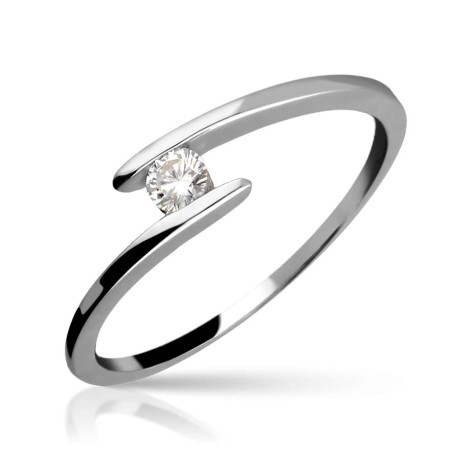 White gold crossed solitaire ring with diamond