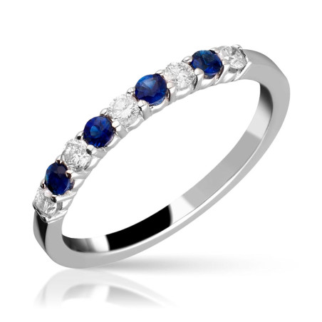 Alianza en oro blanco con diamantes y zafiros