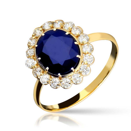 Gold ring with sapphire and diamonds