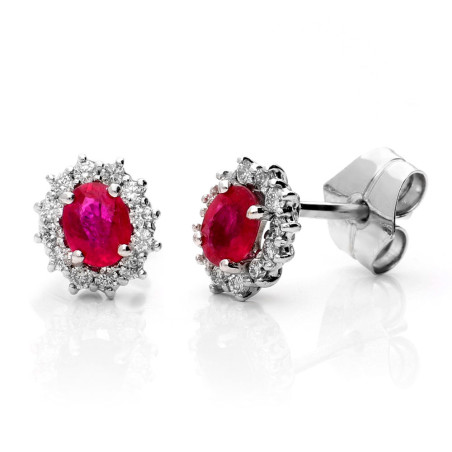 Pendientes Rubí Rosetón Diamante – Pendientes de oro