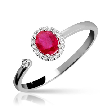 Anillo oro blanco tu y yo, rubí con diamantes.