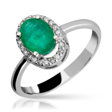 Anillo oro blanco con esmeralda y diamantes