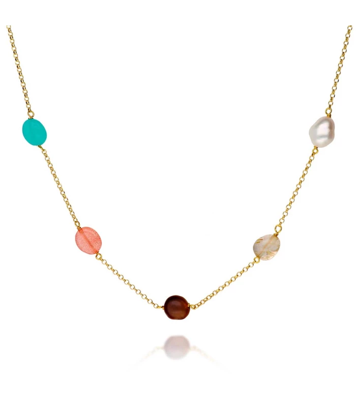 Multicolor stone necklace in gold plated silver
