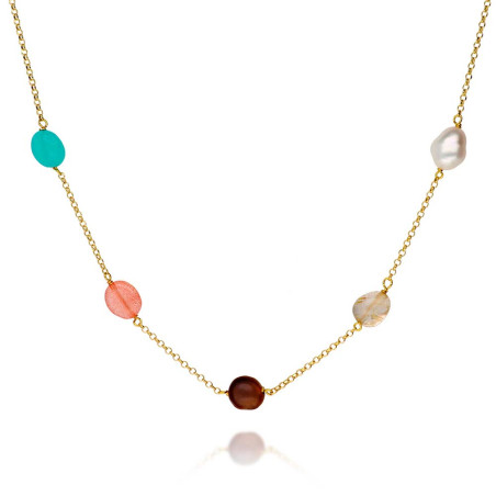 Collar piedra multicolor en plata chapada en oro