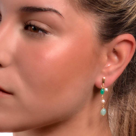 Long earrings in gold-plated silver with pearls and amazonite stones
