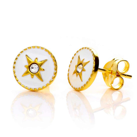 Pendientes estrella polar dorados y esmalte blanco