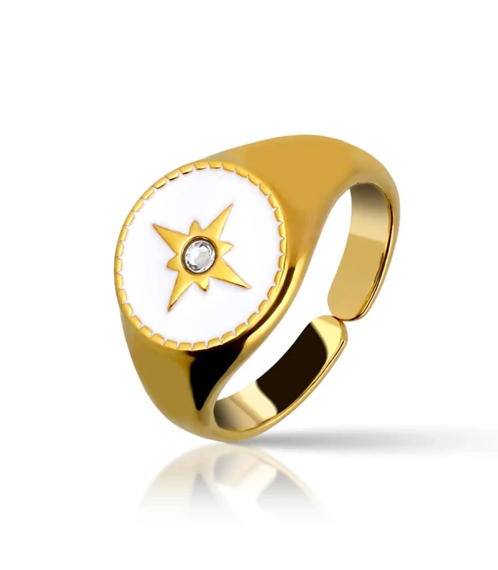 North star ring in gold plated silver