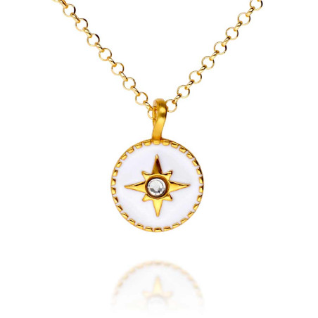 Collar estrella polar circonita y esmalte blanco