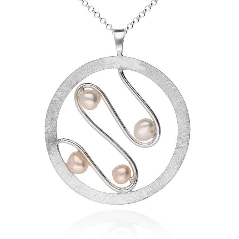 Giorno silver and pearl circle necklace