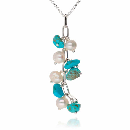 Collar Giorno con cadena, turquesa y perlas