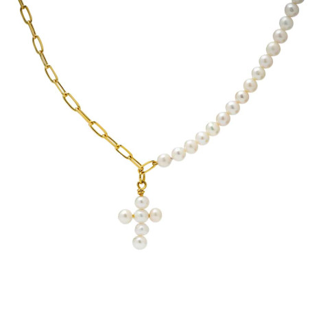 collar perlas y cadena con cruz