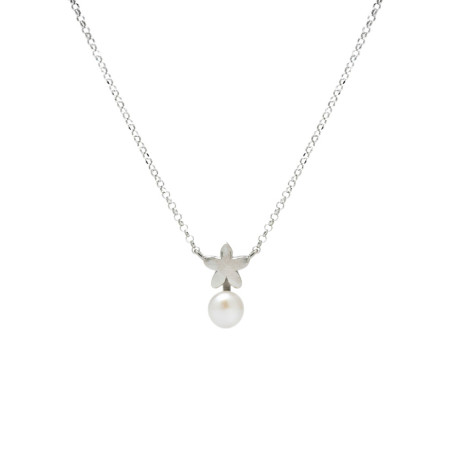 Silver jasmine necklace with button pearl