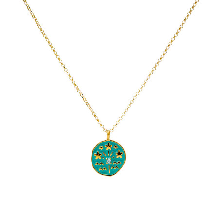 Collar Fiorire con medalla de plata chapada en oro y esmalte turquesa