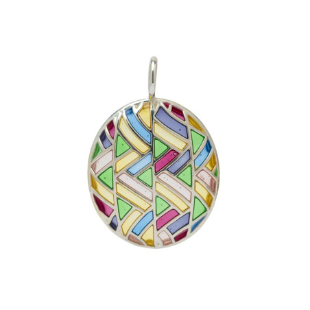 Silver stained glass pendant with colored enamel