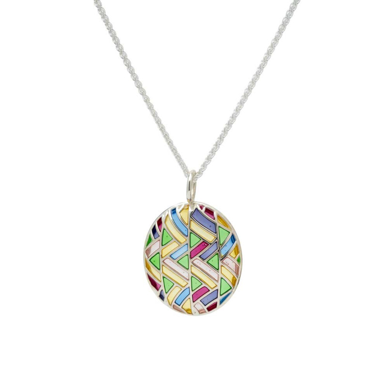 Collar vidriera con esmalte multicolor en plata