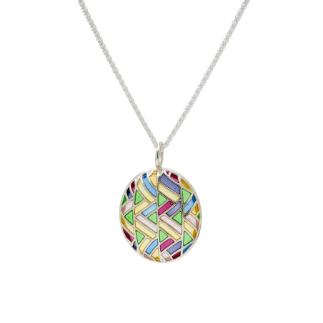 Stained glass necklace with multi-colored enamel in silver