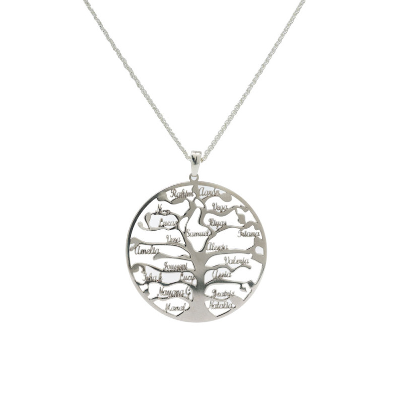 Tree of life medal necklace with names in silver
