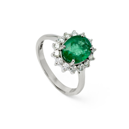 Anillo de esmeralda natural y diamantes