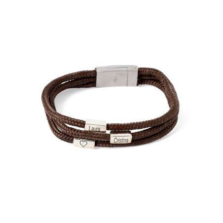 Personalized name bracelet with brown cord